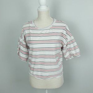 CODEXMODE Nordstrom White Puff Sleeve Top with Red and Black Stripes Medium